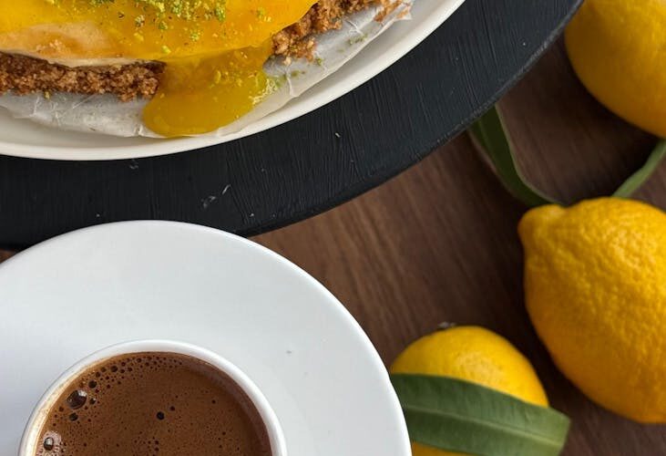 refreshing lemon cake with coffee setup