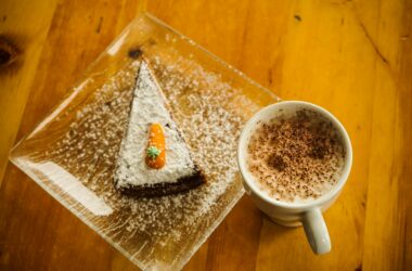 white ceramic cup and dessert